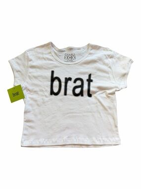 Charli XCX Brat Baby Tee XL NWT White Graphic Crop Top Y2K Pop Girl Aesthetic